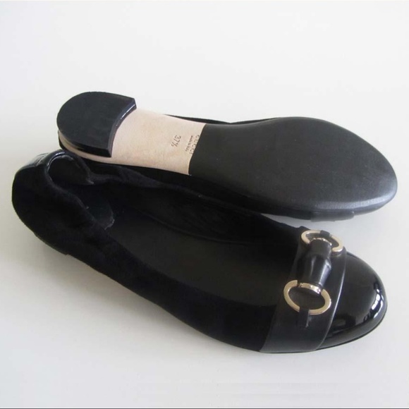 GUCCI Bamboo Horsebit blk patent/suede flats 37.5 - Picture 2 of 6